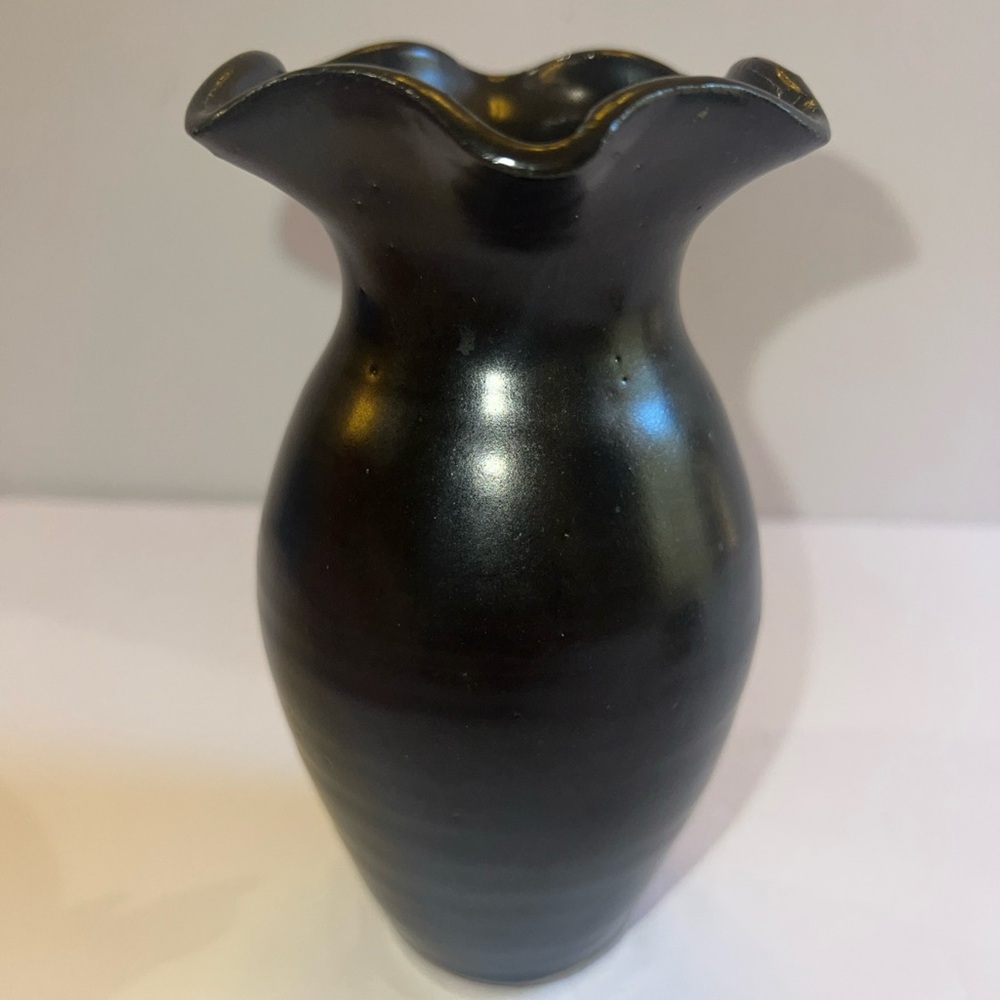 Studio Art Handcrafted Pottery Vase Brown Glaze 6" Tall Stamped P